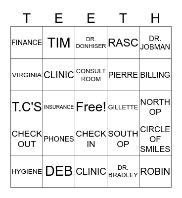 TEETH BINGO Card