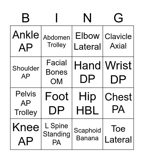 Exposure Factor Bingo Card