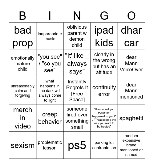 Dear Man Bingo Card
