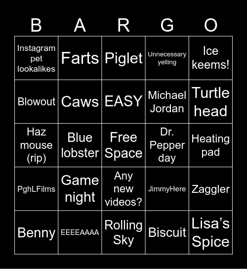 Bargas Bingo! Bingo Card