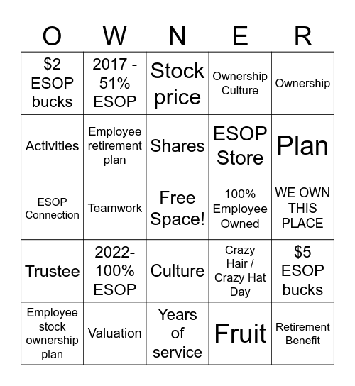 FEI ESOP Bingo Card