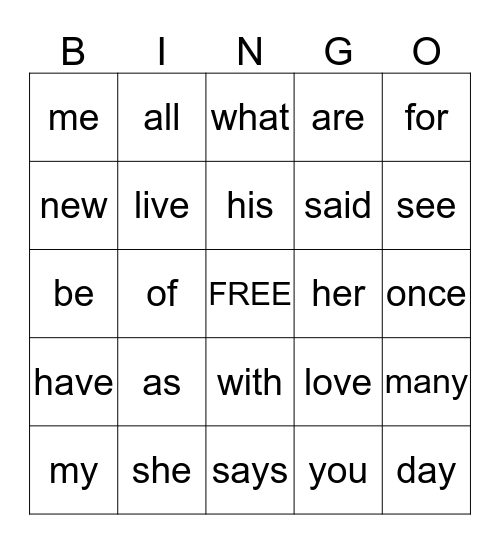 Red Word Bingo Card