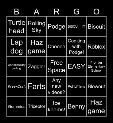 Bargas Bingo! Bingo Card