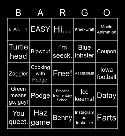 Bargas Bingo! Bingo Card
