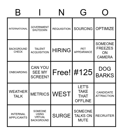 West Region BINGO Card
