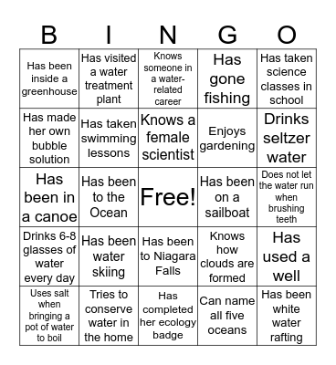 Water Conservation Bingo Card