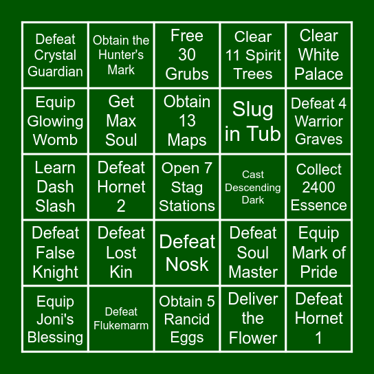 Hollow Knight Stream Bingo! Bingo Card