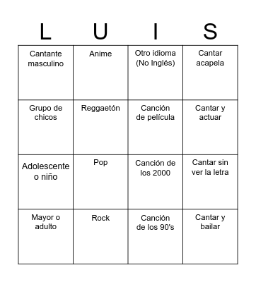 Cumple de Luchito Bingo Card