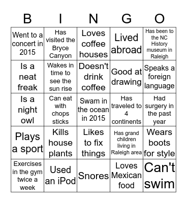 Game Day  Bingo Card