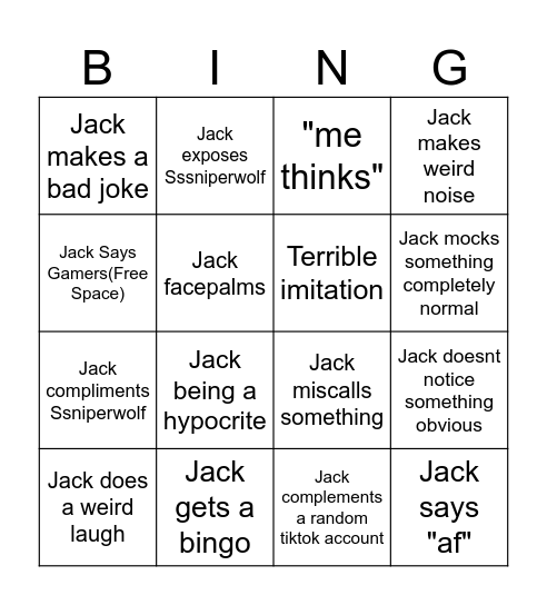 JJJacksfilms Bingo Card