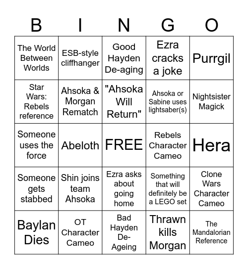 Ahsoka Finale Bingo! Bingo Card