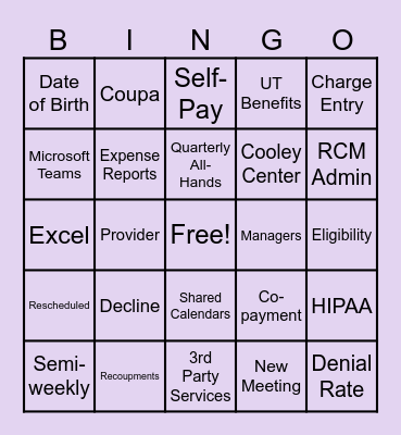 UTH Bingo Game 2 Bingo Card