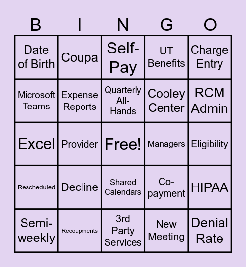 UTH Bingo Game 2 Bingo Card