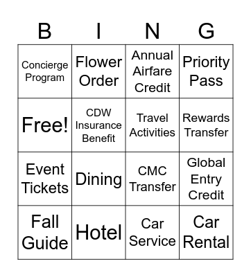 LUXURY CARD BINGO Card