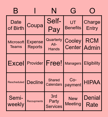 UTH Bingo Game 3 Bingo Card