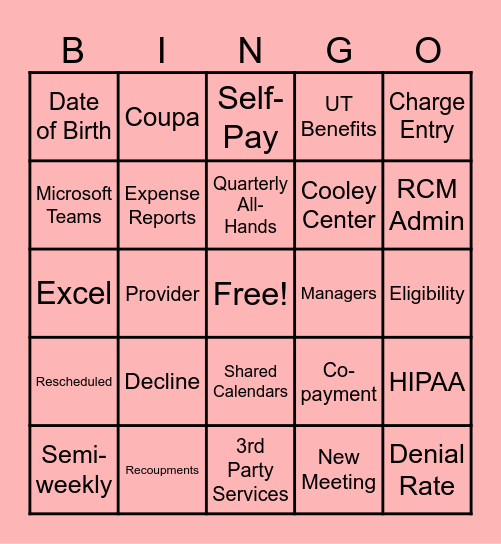 UTH Bingo Game 3 Bingo Card