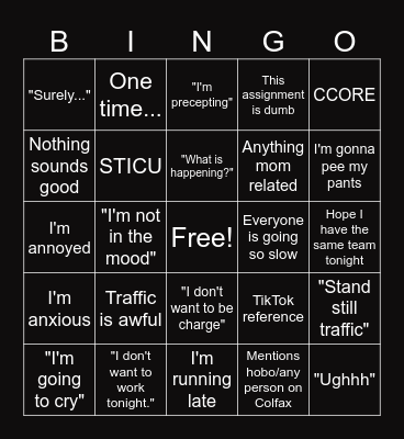 LIV - Night Shift Bingo Card