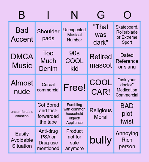 90s-80s VHS Bingo Card