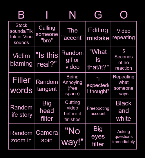 SSSniperwolf Bingo Card