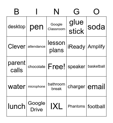 Teacher Bingo Card