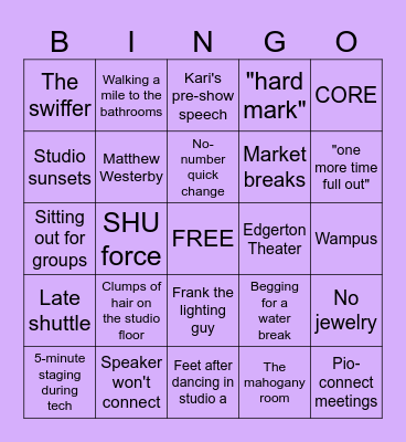 SHU DANCE ENSEMBLE BINGO Card