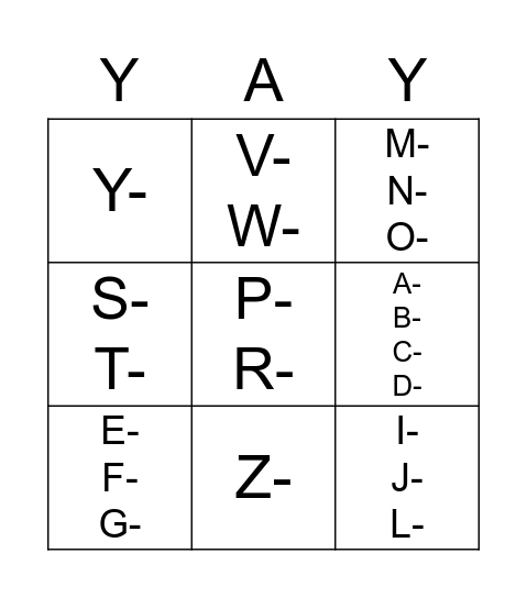 Initial Sounds Bingo Card