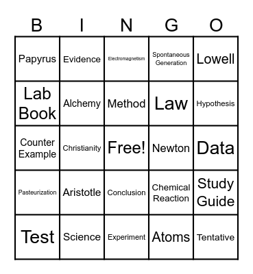 General Science Bingo Card