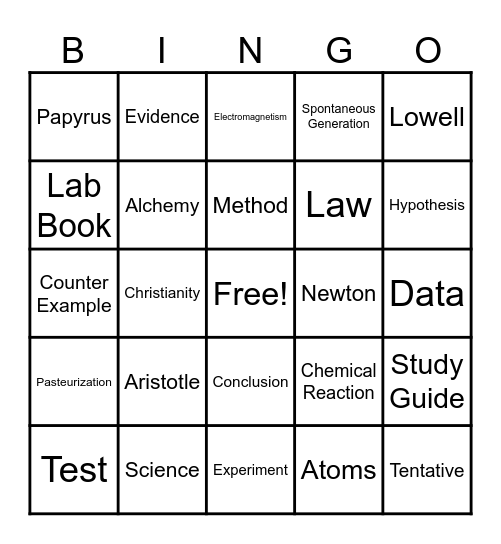 General Science Bingo Card