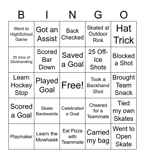 Hockey Bingo Card