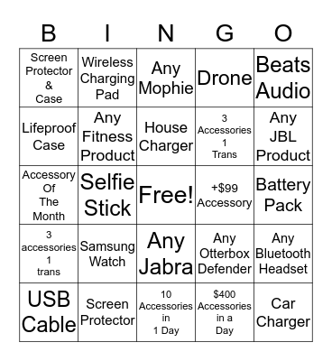 Accessory Bingo Card