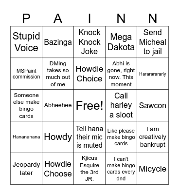 Howdie exited bingo Card