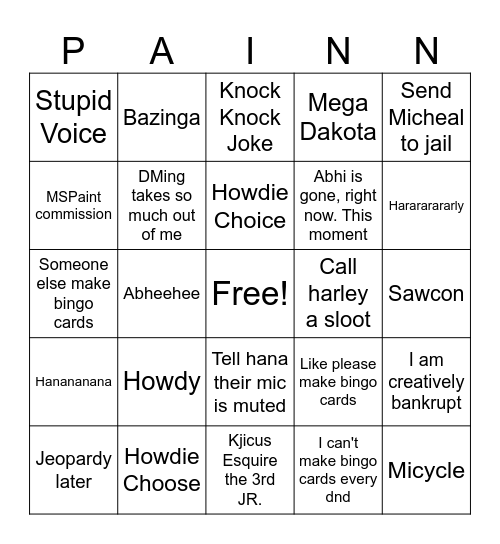 Howdie exited bingo Card