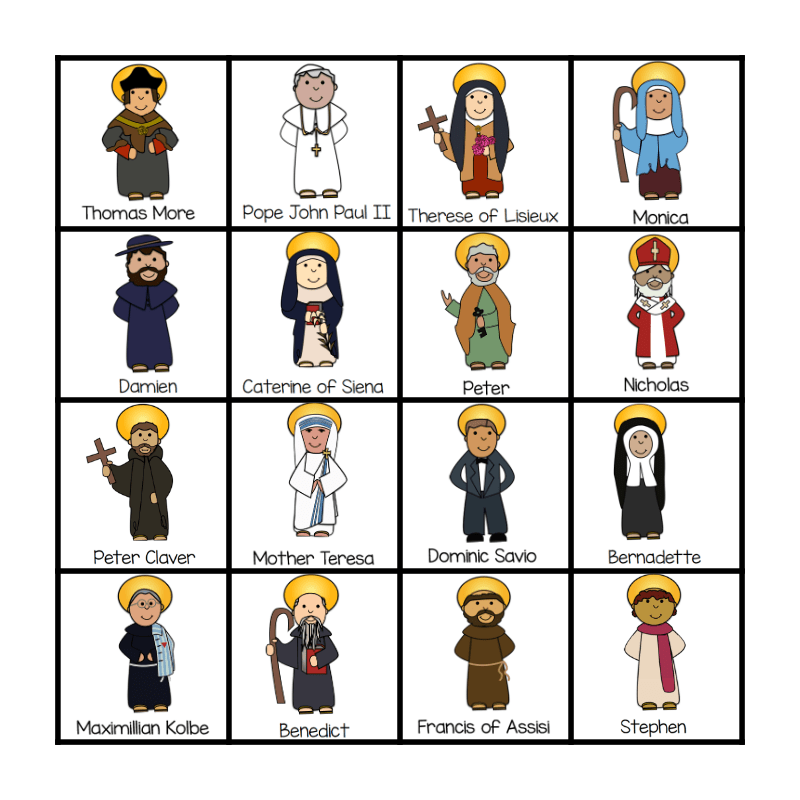 Saint Virtues Bingo Card