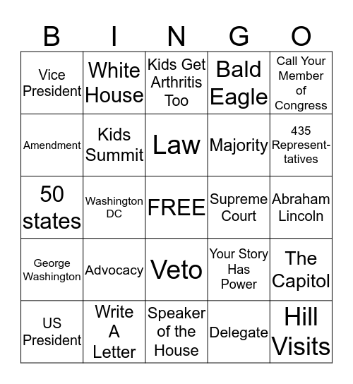 Kids Summit Bingo Card