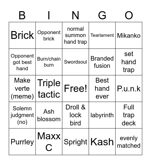 Yugioh Bingo Card