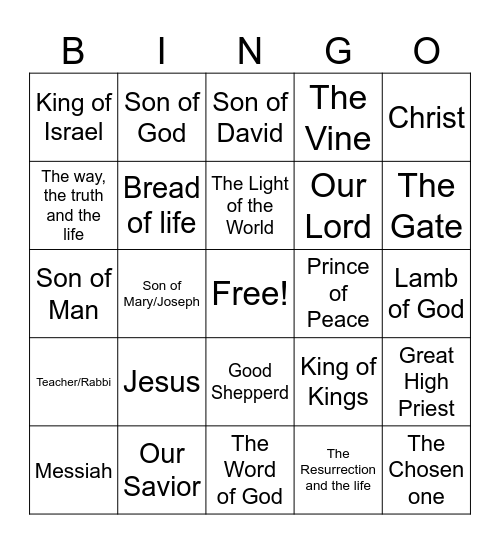 God the Son Bingo Card