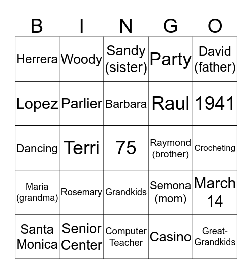 Rosemary's Birthday Bingo Card