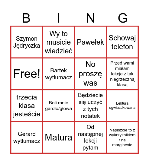 Polski Bingo Card