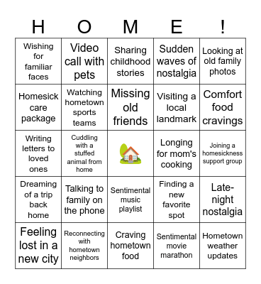 HOMESICKNESS BINGO Card