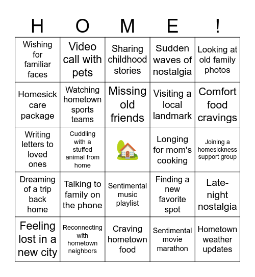 HOMESICKNESS BINGO Card