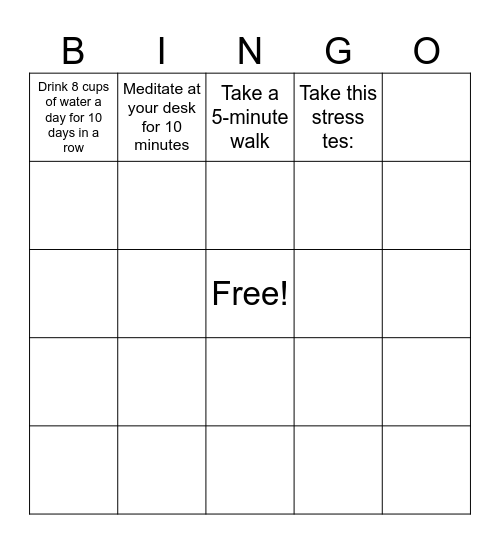 Mental Health Bingo Card