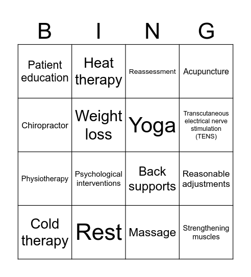 Interventions for Low Back Pain Bingo Card