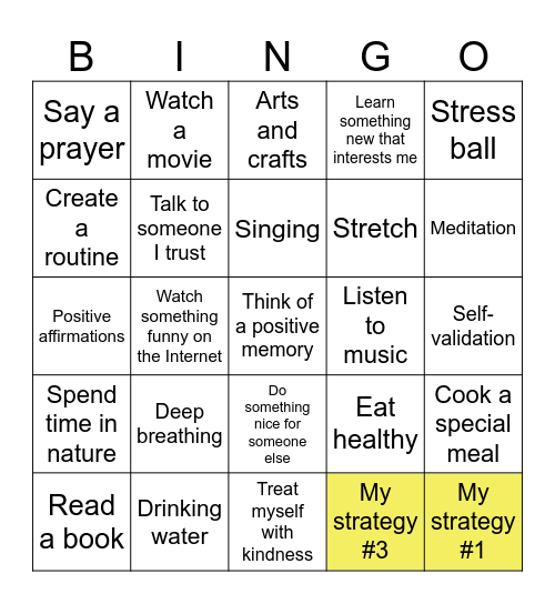 Self-care Bingo Card