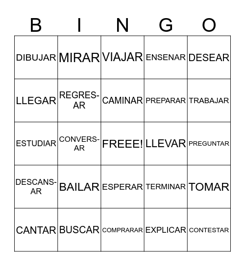 Spanish Bingo  Bingo Card