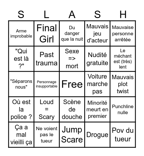 Slasher movies Bingo Card