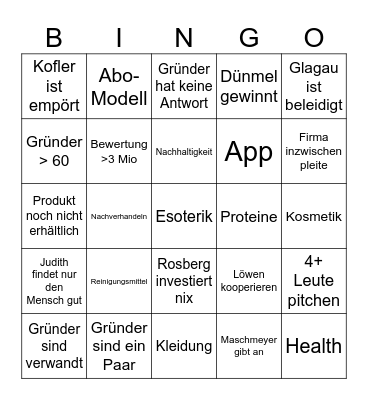 Höhle der Löwen Bingo Card