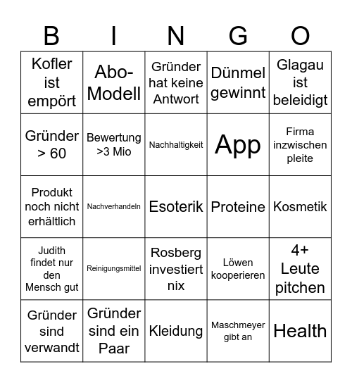 Höhle der Löwen Bingo Card