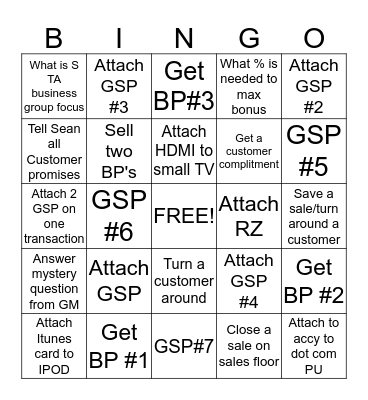 Best Buy Bingo (STA/Greeter/MCSA) Bingo Card