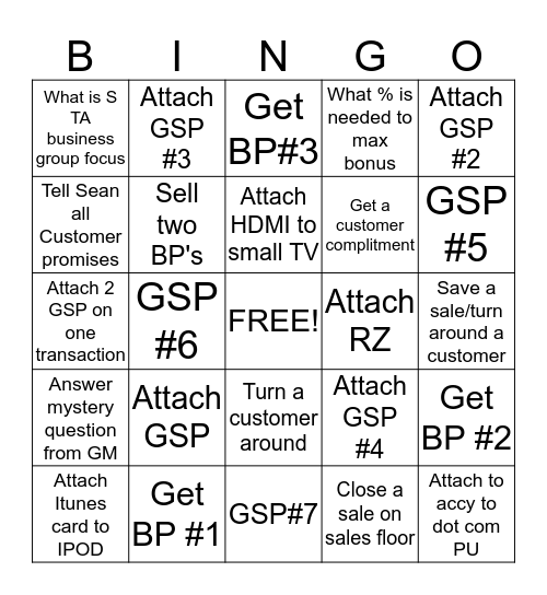 Best Buy Bingo (STA/Greeter/MCSA) Bingo Card