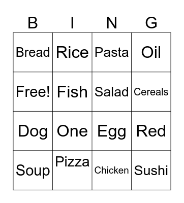 FOOD Bingo Card